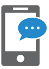 Icon of a grey phone with a blue text message bubble containing three white dots