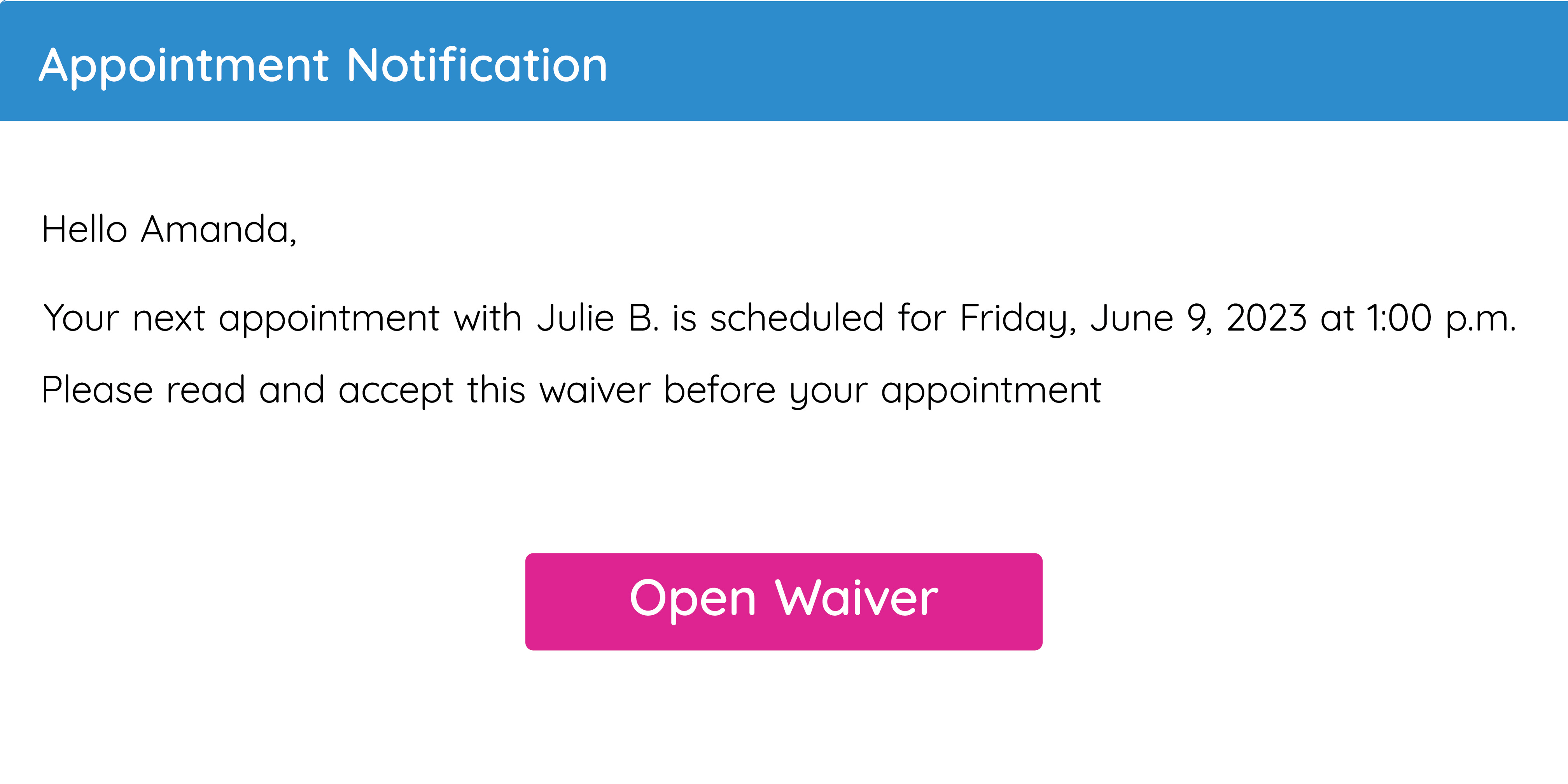 An acupuncturist' waiver included in the GOrendezvous notification email